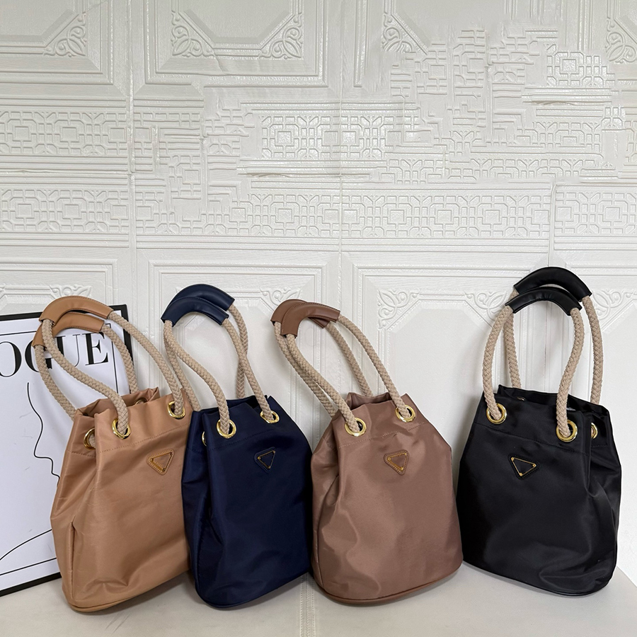 Nylon Drawstring Bucket Bags Designer Handbags for Women Triangle Hemp Rope Tote Bag Summer Commuter Bag