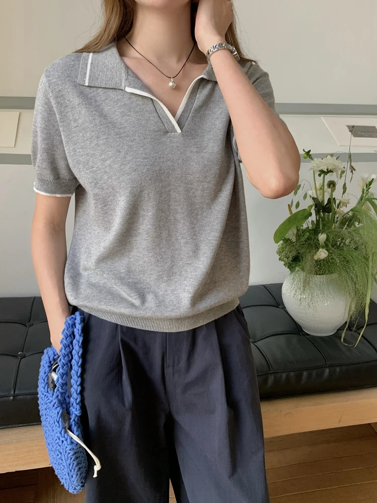 Womens Casual Cotton Polo Tshirt 2026 Spring Summer Autumn Short Sleeve Solid Color Knitted Tops Clothing Swewter 260528BANJIA