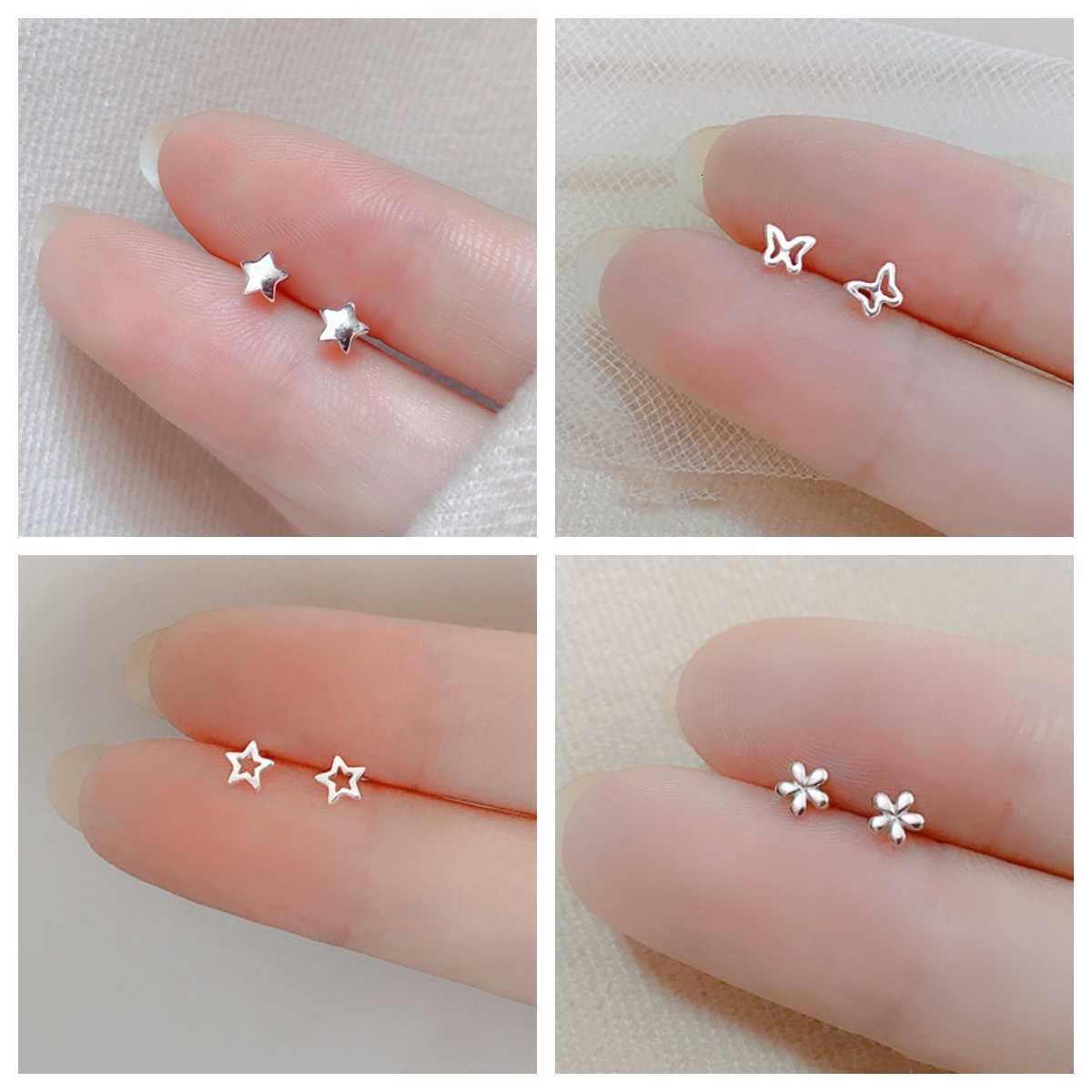 Heart Stud Earrings for New Women Hypoallergenic Daily Wear Minimalist Cute Star Silver Color Ear Girls Pierc Jewelry Gifts M260604