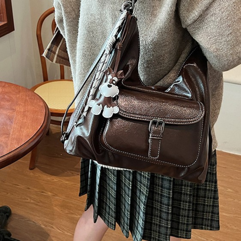 Maillard style 2026 new large capacity soft leather shoulder commuting multifunctional crossbody women's bag