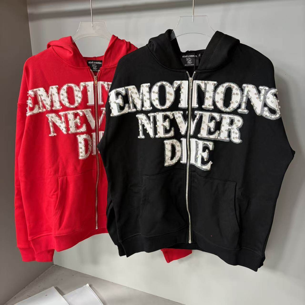 Mix Emotion Hoodie Designer Dress Mixed Emotion Correct Version Trendy Brand Rhinestone Letter Print Zip-up Hooded Sweatshirt Jacket For Men And Wom