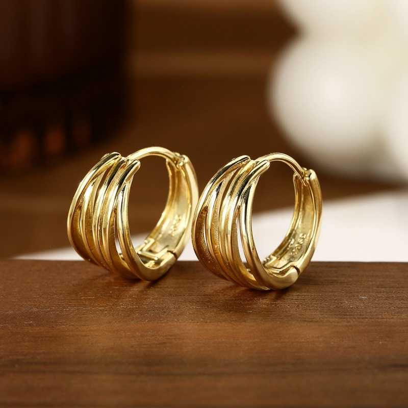 Trendy Line Buckle Hoop New Earrings For Women Metal Texture Silver Color Hypoallergenic Earring Charm Jewelry Party Gifts M260604