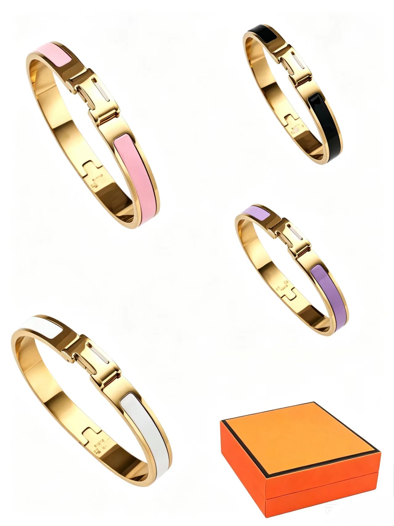 h luxury Classic jewellery designer men couple unisex enamel bangle for women girls kids silver pink 8mm Vintage style gift with box charm bracelet