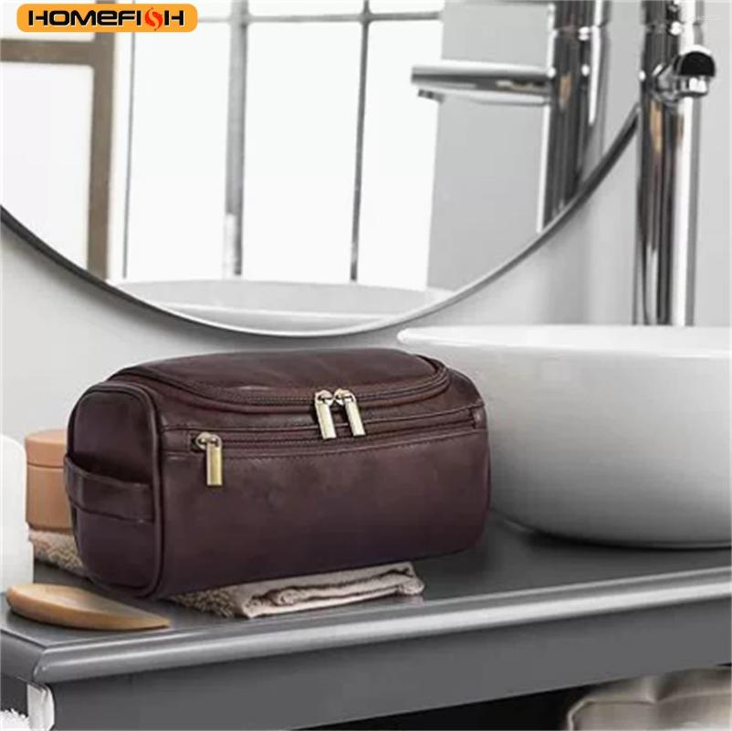 Cosmetic Bags HOMEFISH Men PU Vintage Luxury Toiletry Bag Travel Necessary Business Makeup Cases Male Hanging Storage Organizer Wash
