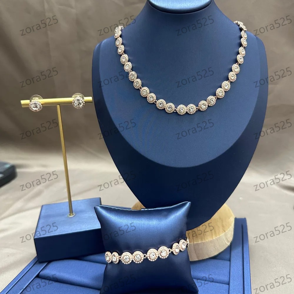 bijoux femme lab grown diamond collier ohrringe 18K Gold Plated Halo Tennis Necklace Earrings Set for French German Market Daily Wear Gift Hypoal-image-1109063247