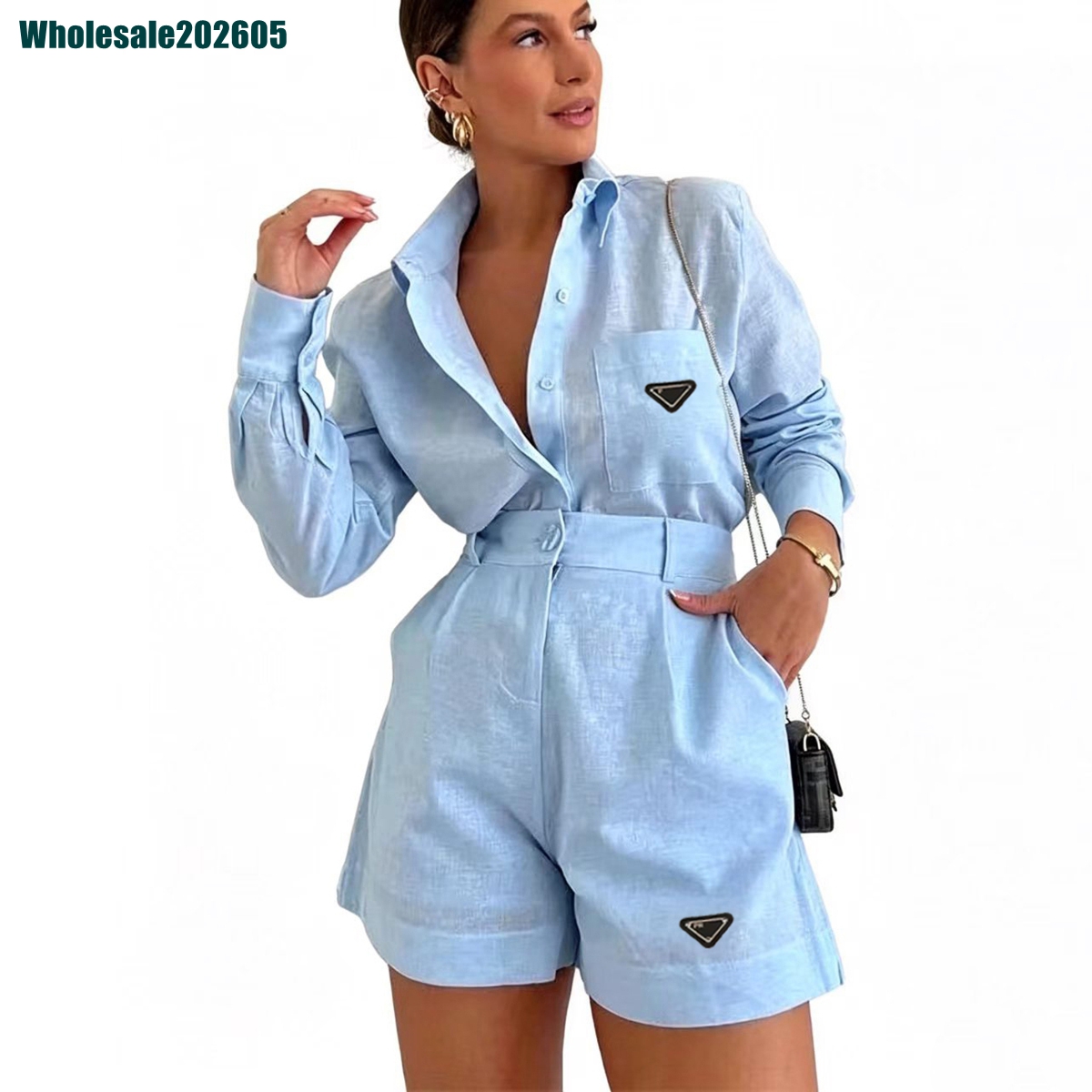 2026 New Brand Designer Women's Clothes Set Female Outfits Clothes Long Slimming Shirts Tops And Shorts Outfits Set Summer Loose Long Sleeve-image-1109044916