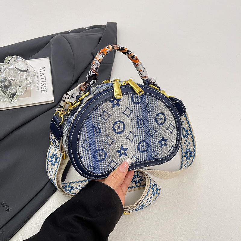 2026 new style printed design womens fresh round bag fashionable versatile commuter shoulder bag crossbody bag free shipping