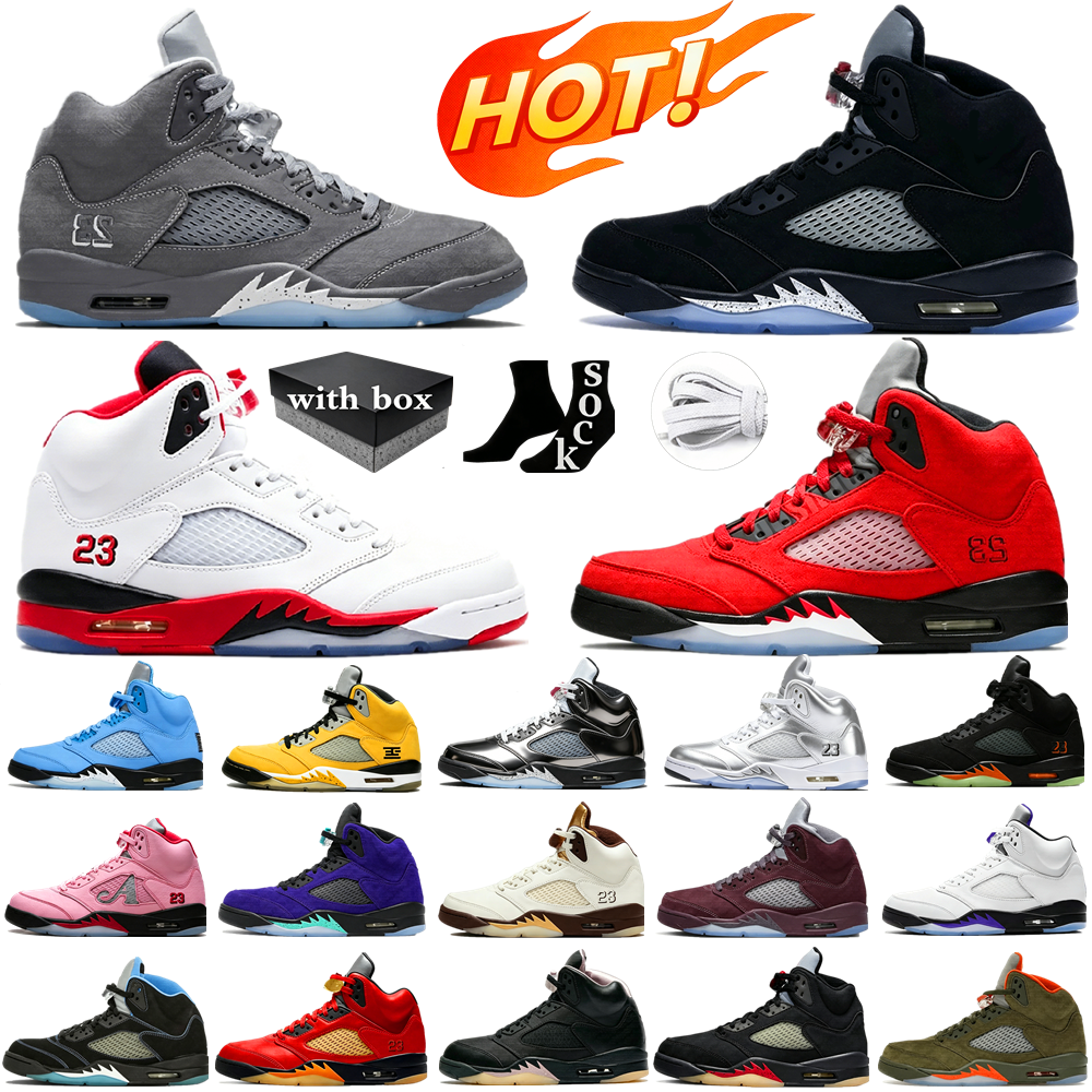 Designer 5 OG Sneakers Basketball Shoes 5s Black Metallic Mens Women Reimagined Miami Hurricanes Grape Alternate UNC White Black Cat Outdoor Shoes T