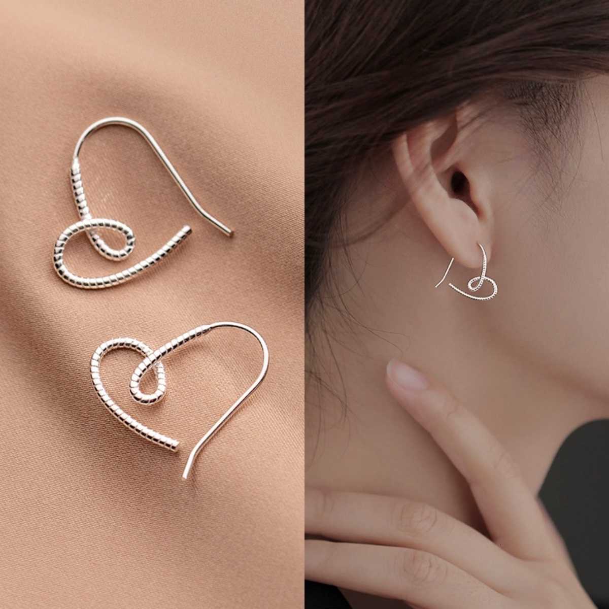 Simple New Fashion Silver Color Hollow Cute Heart Stud Earrings for Women Girls Hypoallergenic Earrings Teen Jewelry Gifts M260604