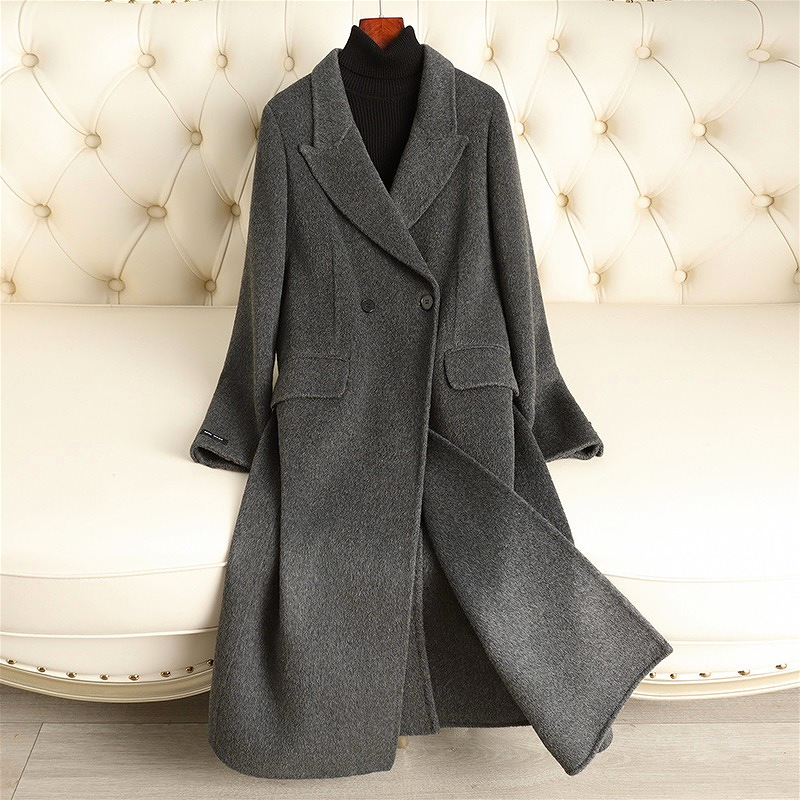 D4442 Double-faced wool coat for women, knee-length loose, high-end solid color wool coat-image-1108941972