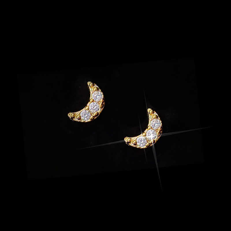 Earrings New Fashion Moon Stud For Women Shiny Silver Color Zircon Earring Girls Hip Hop Ear Studs Jewelry Accessories Gifts M260604