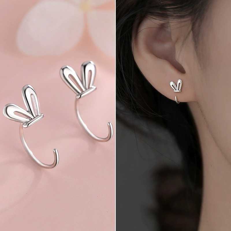 Hollow Simple New Cute Fashion Rabbit Stud Earrings for Women Girls Silver Color Hypoallergenic Earrings Teen Jewelry M260604