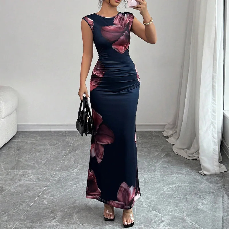 Sexy Bodycon Maxi Dresses For Women Summer Fashion Sleeveless O-neck Slim Long Party Dress Elegant Vestidos 260604bj