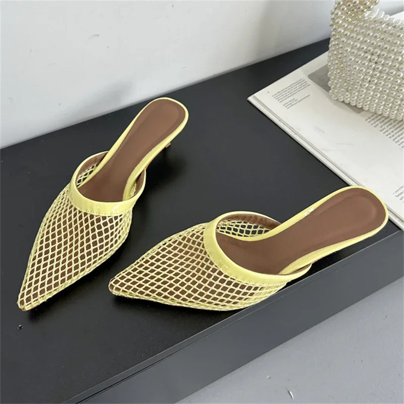 Eilyken Summer Fashion Hollow Out Mesh Women Slippers Sandals Pointed Toe Thin Low Heels Slingback Mules Shoes Zapatos De Mujer 260611