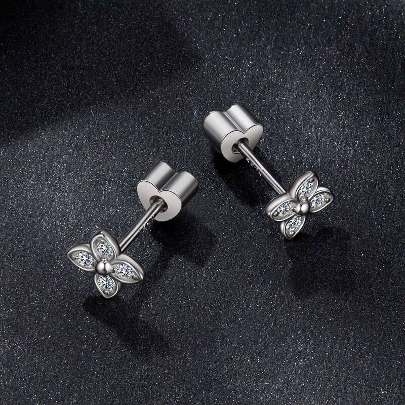 VVS Moissanite Fashion 925 Sterling Silver Four-Leaf Flower Jewelry Round Anti-Allergy Chrysoprase Earrings Women's Gift