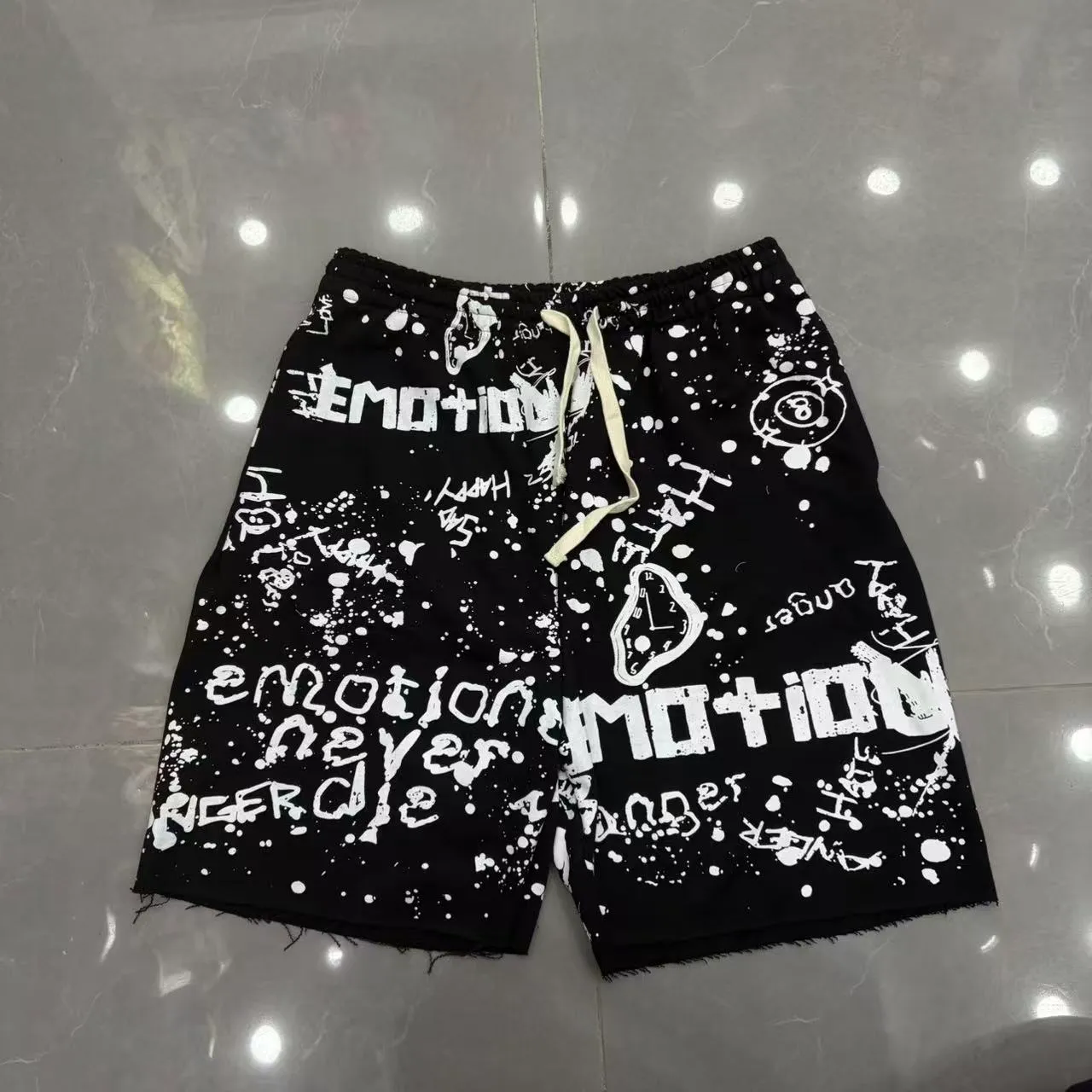 2026 Hi mixed emotion designer denim shorts embossed diamond letter washed jeans high street trend men's and women's straight leg pants