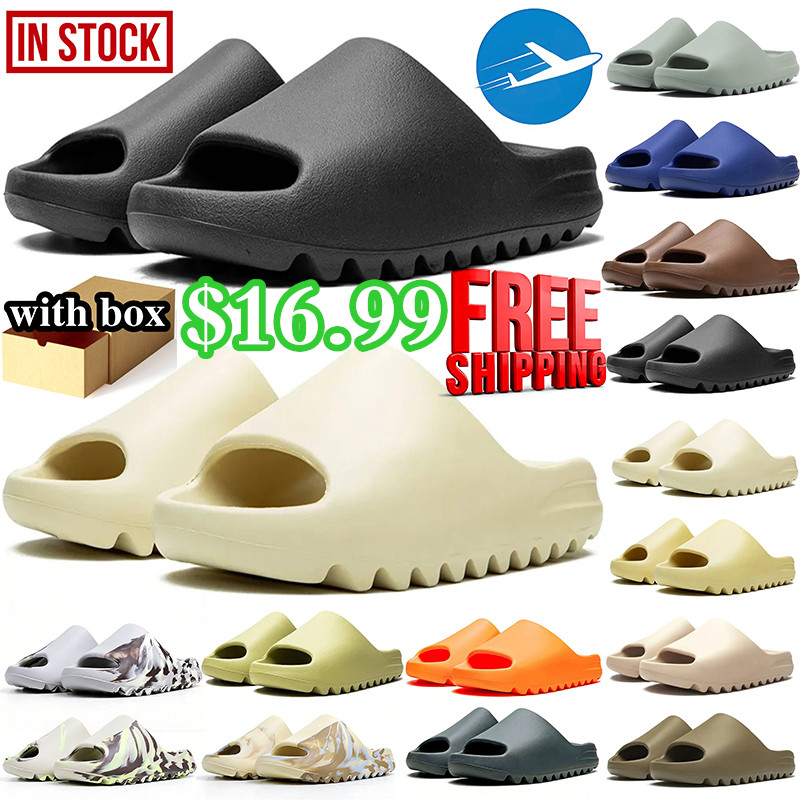 free shipping with box designer mens womens slides slippers sandals desert sand Bone Resin Slate Grey Glow Green slide sandal shoes summer-image-952926955