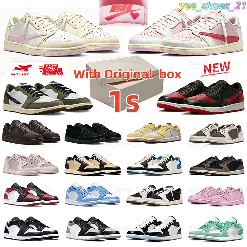 With box 1s travi scottt low 1 basketball shoes Sail Tropical Pink Shy Pink Reverse Mocha Black Phantom outdoor mens trainers designer sneakers s-image-973816721