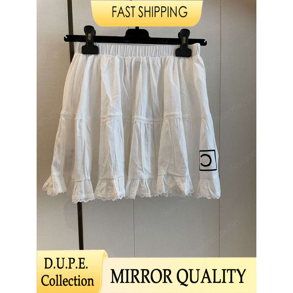 CC Designer Mini Skirt Luxury Brand Embroidered Letter Ruffle Skirts Summer Lace Cotton A Line High Quality Vintage Vestidos Robe Jupe designer c-image-1109288574