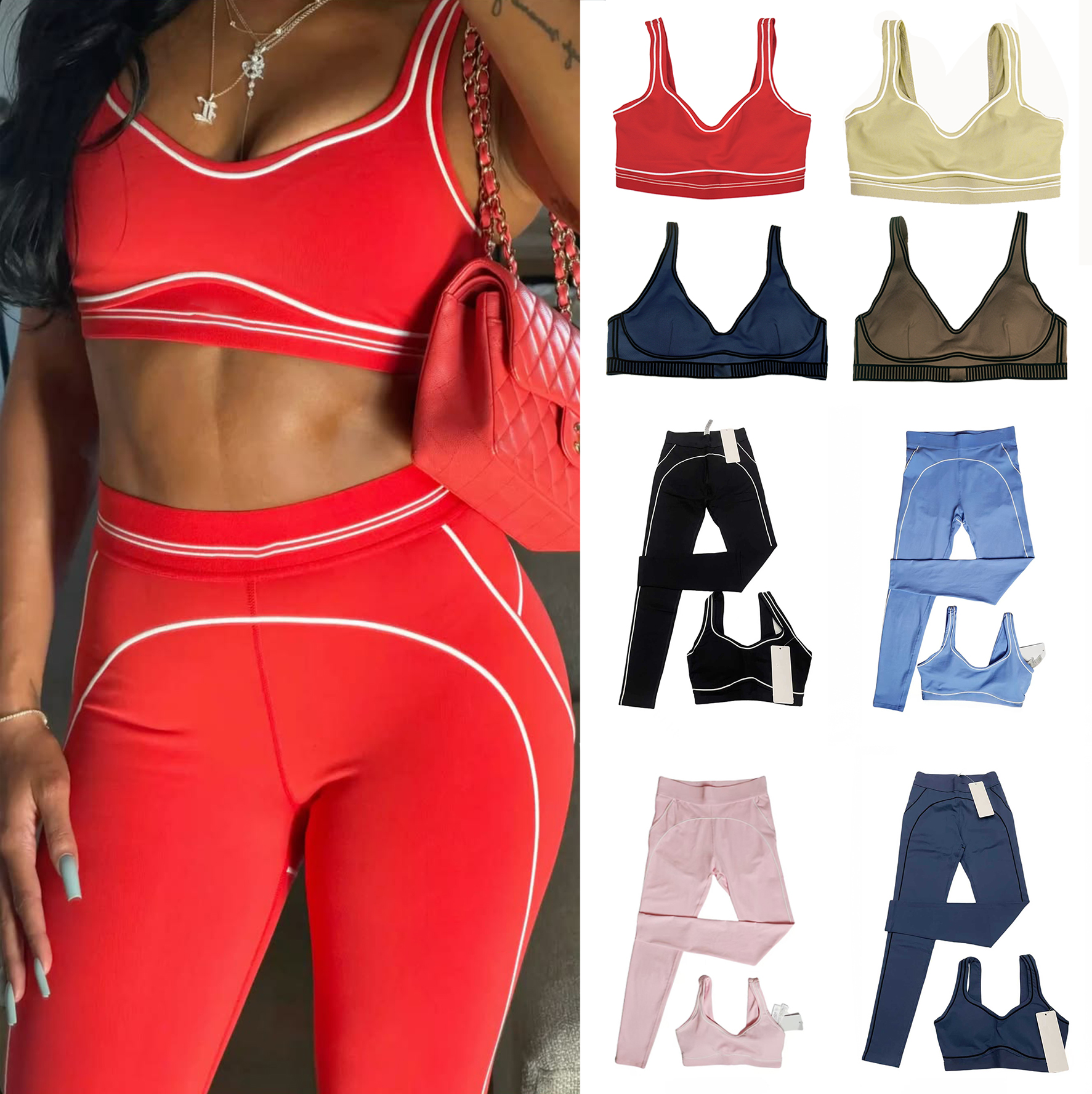 New Yoga Sets Sports jacket Heart Throb Bra and Leggings with Striped Back Dance Yoga Outfits for Summer Alosetity Women Clothes set-image-1083610707