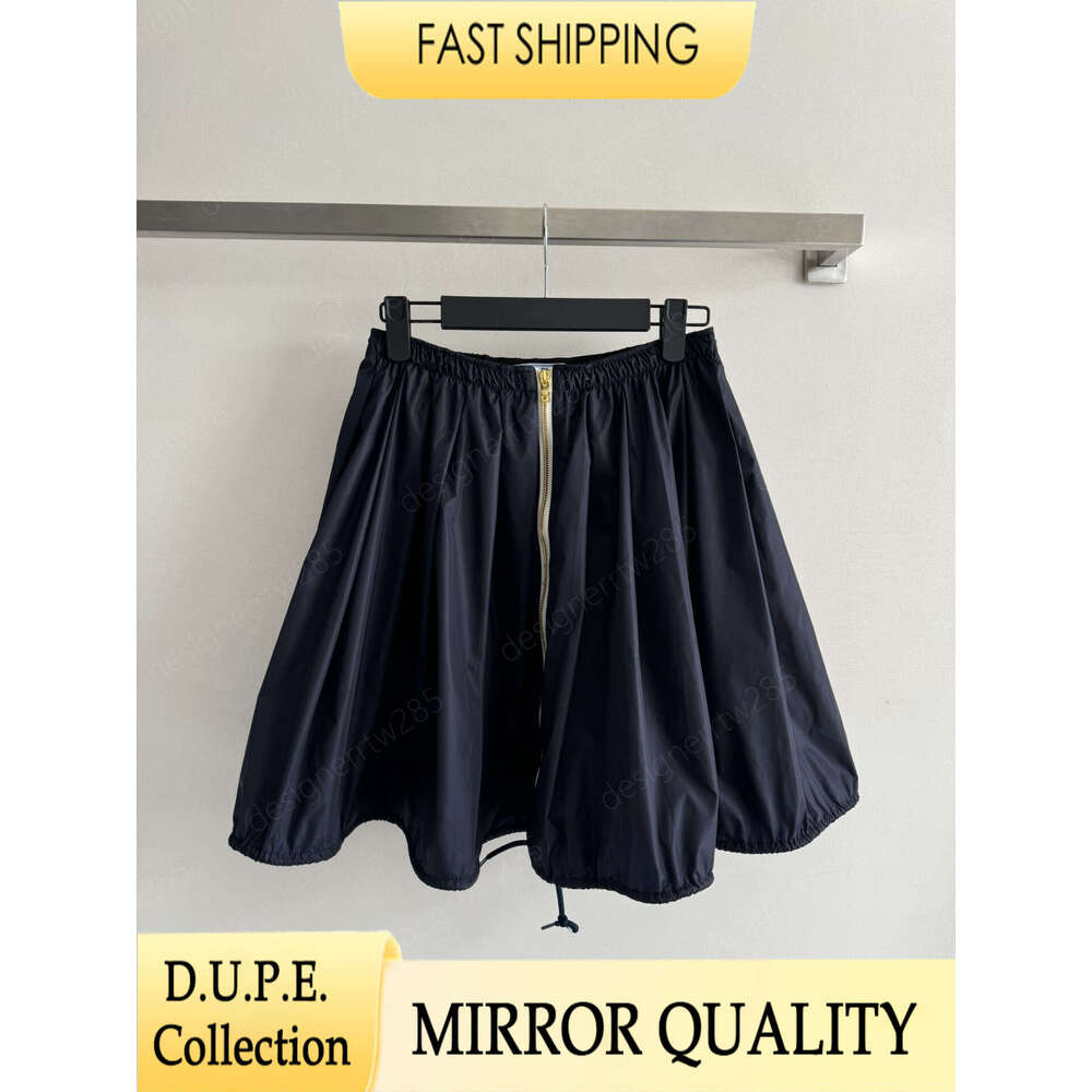 Jupe à bulles en nylon de créateur, Mini jupes noires bouffantes avec fermeture éclair dorée pour femmes, taille haute, tissu technique, marque d