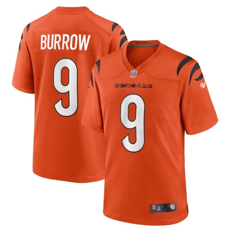 Football Bengalss 9 Joe Burrow 1 Ja'Marr Chase 5 Tee Higgins 0 DJ Turner II Noir/blanc/orange Maillot de jeu personnalisé alternatif – Taille com