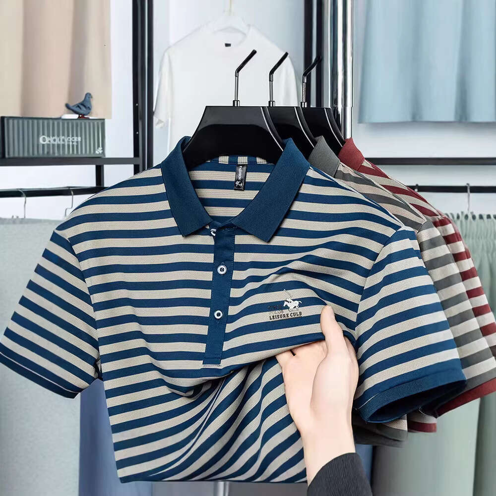 Luxury Brand Designer Clothes 2026 Popular Polo For Men New Summer Style Striped Short Sleeve T Shirt Loose Casual Versatile Trendy