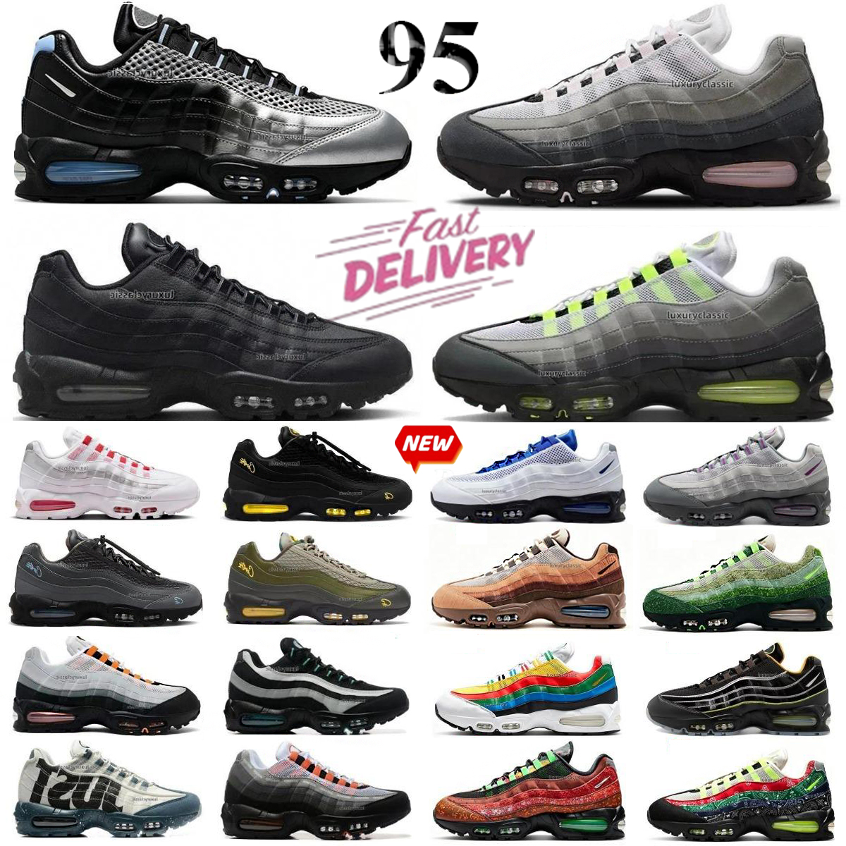 With box 95 95s Designer Running Shoes Neon Pink Foam England Undefeated Denim Triple Black Aegean Storm Pink Beam Tour Yellow Sequoia Men Women-image-910587149