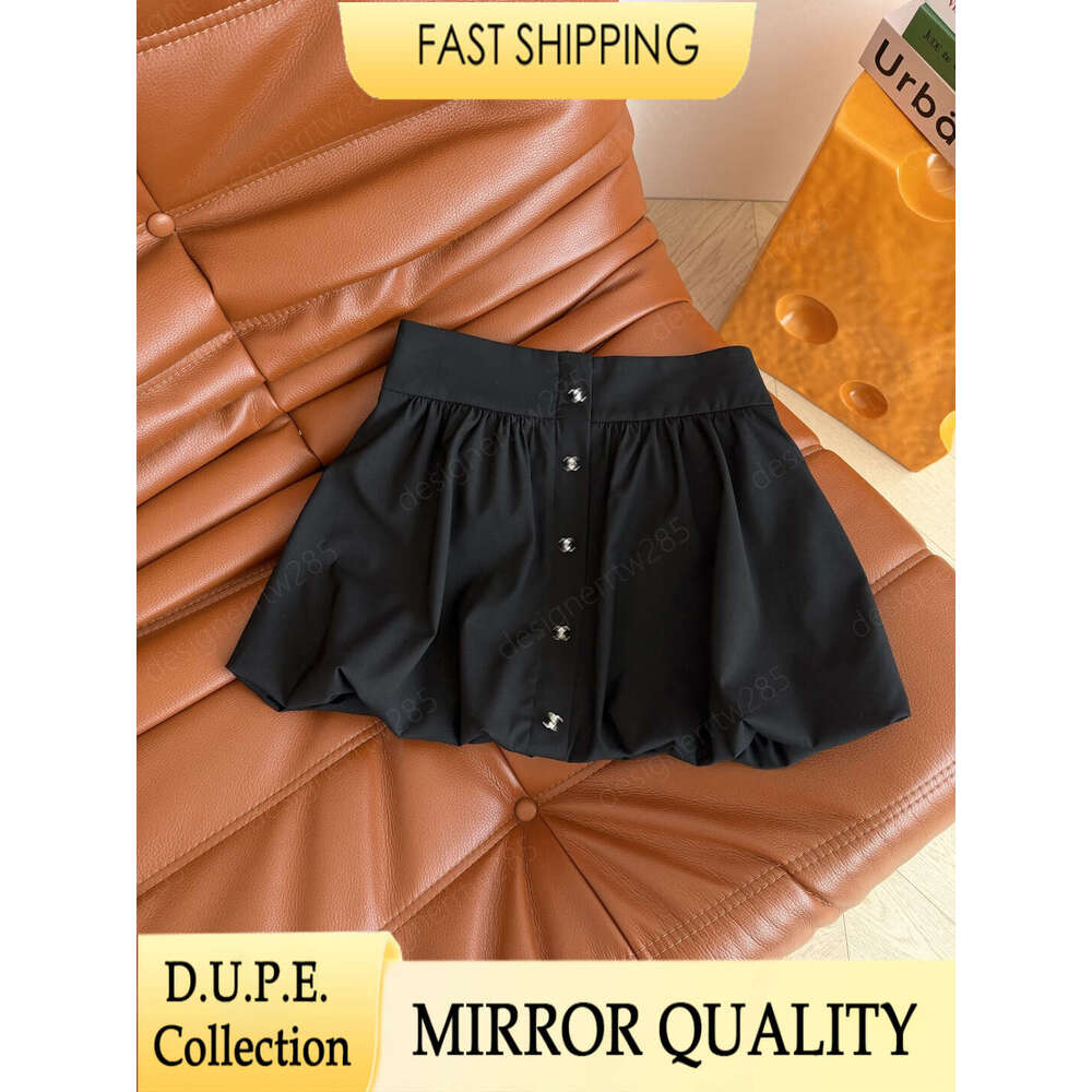 CC Designer Black Bubble Skirt Metal Buttons Puffy Mini Skirts Women High Waist Single Breasted Luxury Brand Style Pleated Casual Dress Faldas Ju-image-1109221188