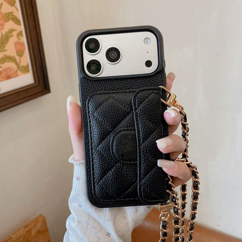 Halloween Crossbody Designer Phone Case for iPhone 18 17 Pro Max 16 Luxury Leather Card Holder Wallet Chain Strap Velvet Lining Full Coverage Coque