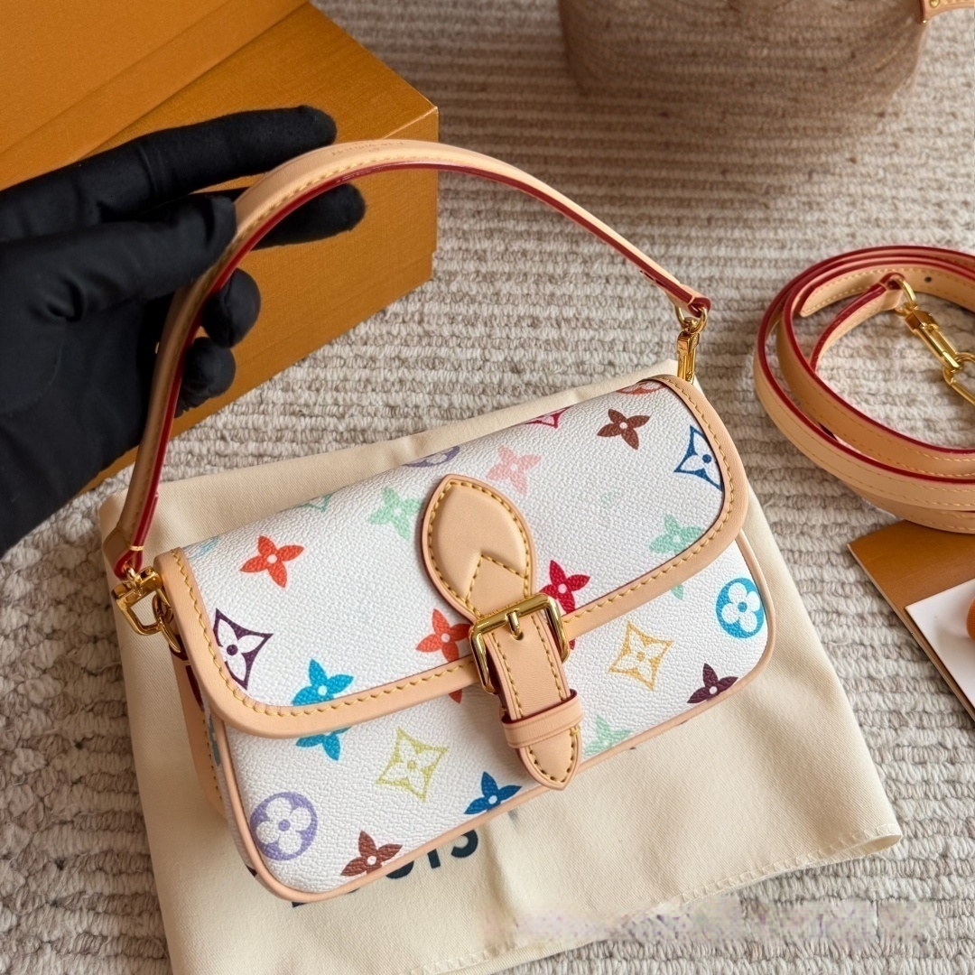 2026 new designer bag luxury Women Monogram Coated Canvas Rainbow Hues Bow Padlock Accents Adjustable Strap Top Handle whiter monogram bag
