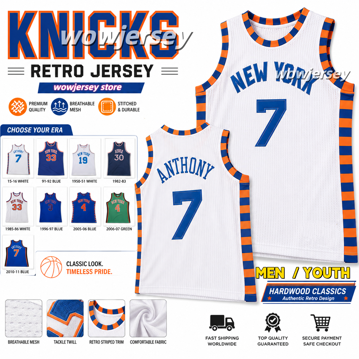 Custom Knick Retro Basketball Jersey Collection Vintage Throwback Stitched Fan Edition Multiple Classic Styles Jalen Brunson Karl Anthony Towns J
