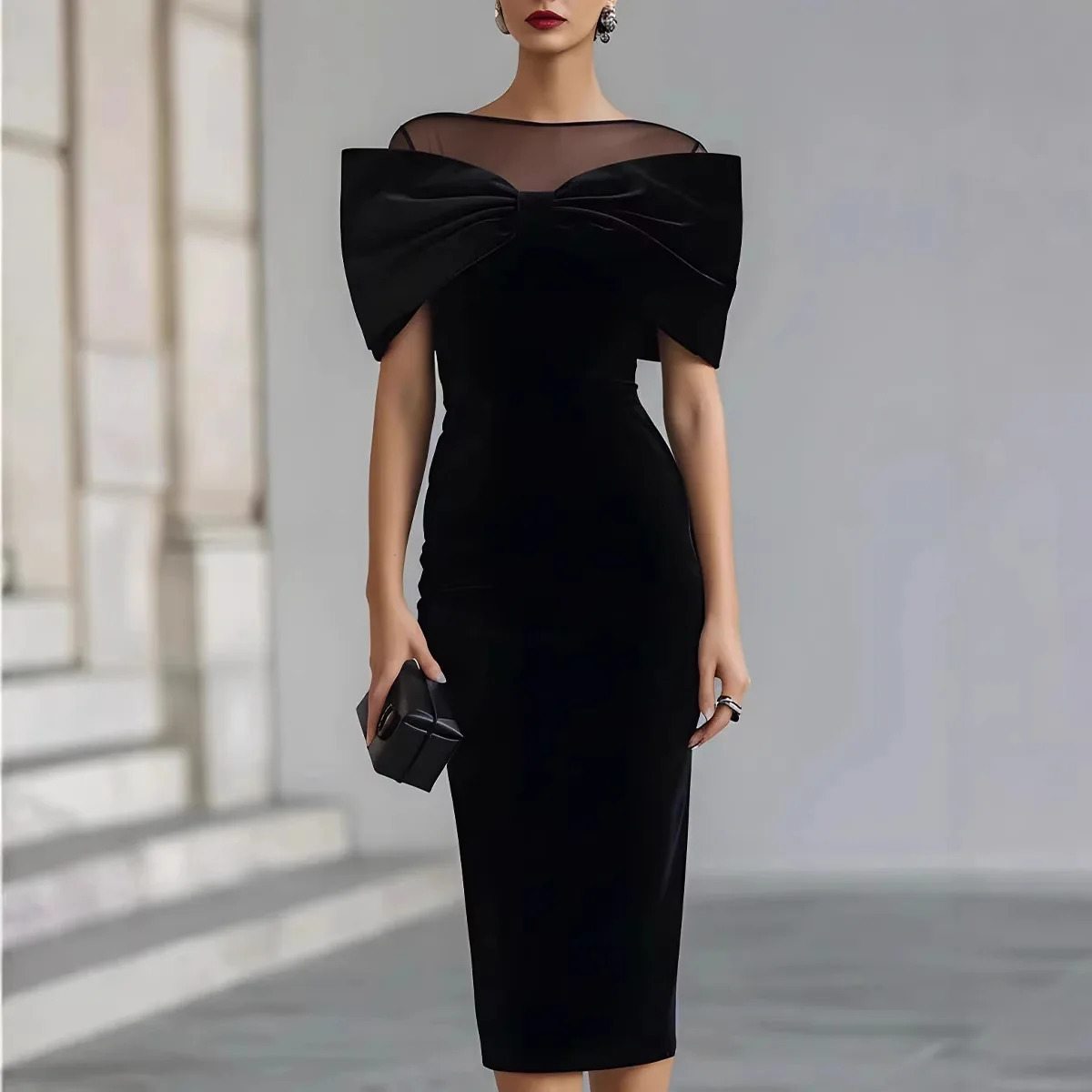 Temperament Prom Gown for Women Bodycon Off The Shoulder Long Sleeve Dress Solid Evening Party Slim Sexy Velvet Dresses 2026 260604bj