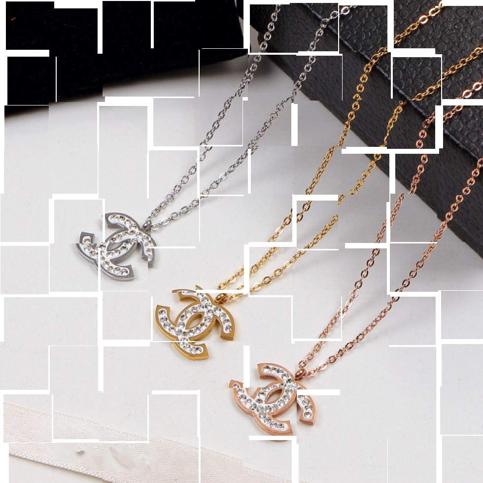CNC Women girl white Diamond C luxury designer gold silver letter pendant choke necklace elegant Love 18K 316L stainless steel logo engrave chain Fa