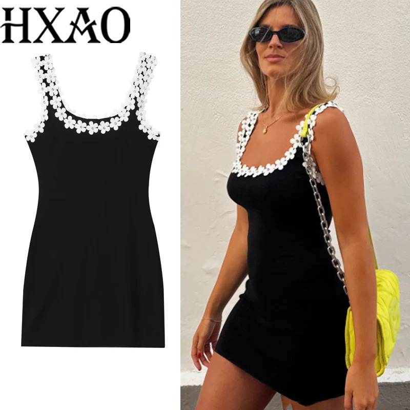 HXAO Black Dress Summer Slip Sleeveless Floral Dress Woman Bodycon Backless Short Dresses Sexy Corset Elegant Party Dresses 260604bj