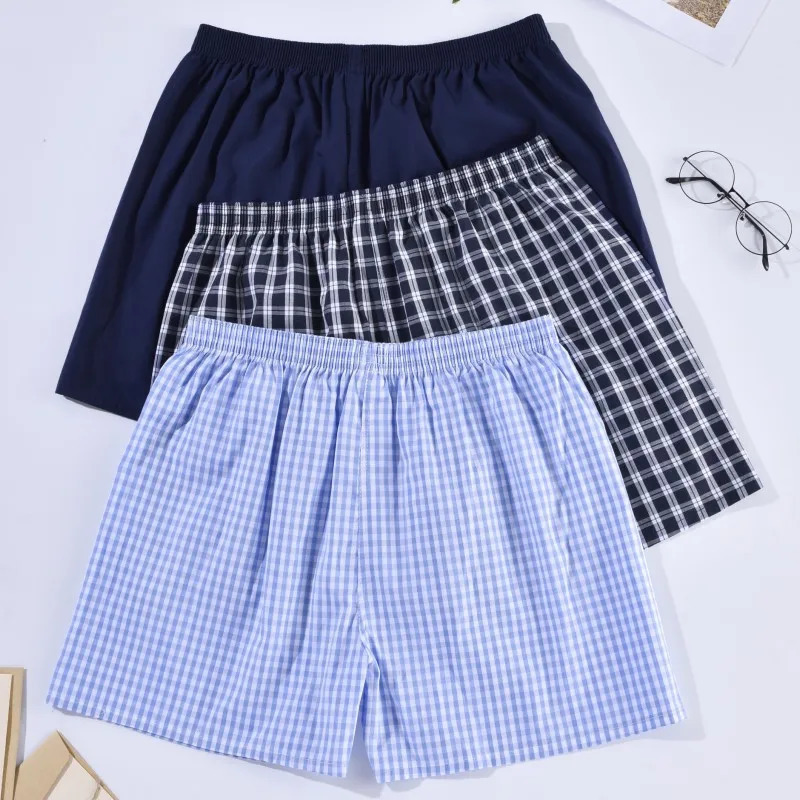 1PC Mens Underwear Men Boxers Shorts Casual 100 Cotton Sleep Underpants Panties Striped Plaid Loose Comfortable Homewear 260604BANJIA