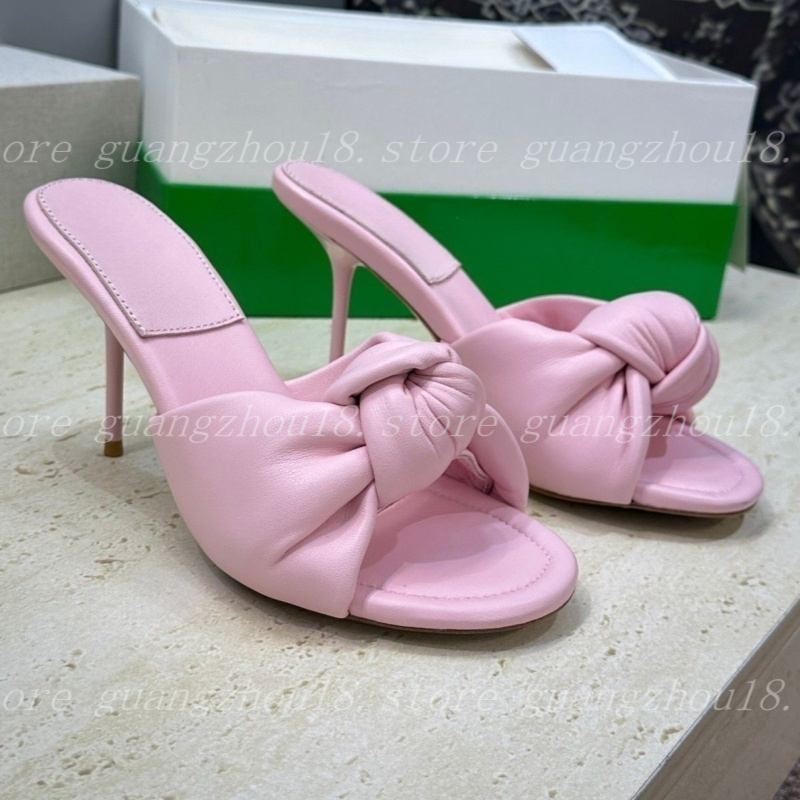 Designer-Inspired Knotted Leather Mule Sandals - Soft Sheepskin Stiletto Heel Open Toe Slides for Women's Daily & Evening Wear 35825-image-979016833