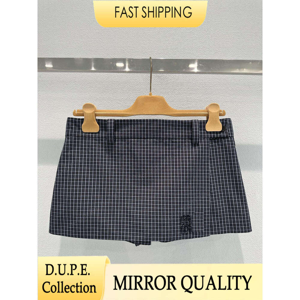 mium Designer Plaid Skort Wrap Front Shorts Women Check Mini Skirt Dress High Waist Letter Badge Luxury Brand Style Preppy Casual Summer Bottoms-image-1109225148