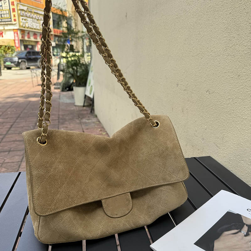Suede Shopping Bag Womens Shoulder Bags Stitched Genuine Leather Diamond Grid Pattern Gold Hardware Metal Materase Chain Luxury Handbag Armpit Cross