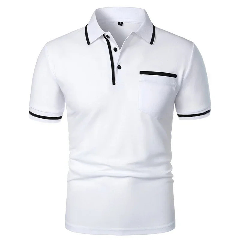 Summer Mens Short Sleeve Breathable T Shirts Solid Color Lightweight Polo Shirt Trendy Loose Basic Splice Top with Pockets 260604BANJIA