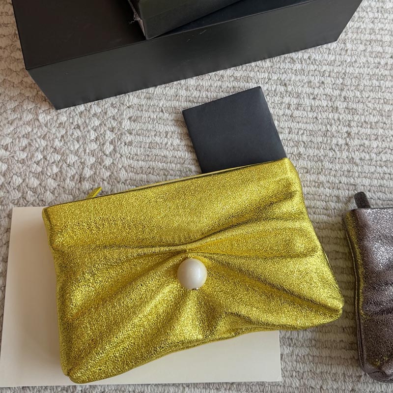 25S Pearl Ball Decoration Ladies Clutch Evening Bag Pleated Lambskin Leather Shoulder Matelasse Chain Crossbody Zipper Wallet Luxury Designer Pur