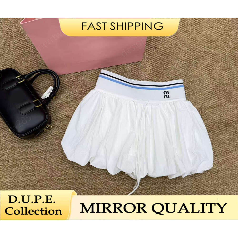 mius Designer Mini Skirt Luxury Brand Embroidered Letter Bubble Skirts Summer Elastic Waist Puff High Quality Vintage Vestidos Robe Jupe-image-1109287961