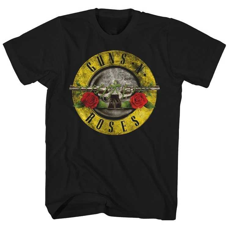 Roses Pistol Rose Pattern Guns N Rock Guns and Roses Band Casual T-Shirt Mens and Womens Band Brand C260605