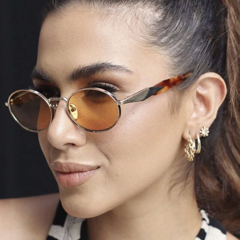 Oval Metal New European And American Style Fashion Retro Street Snap High-End Sunglasses For Women Laotie Laotie