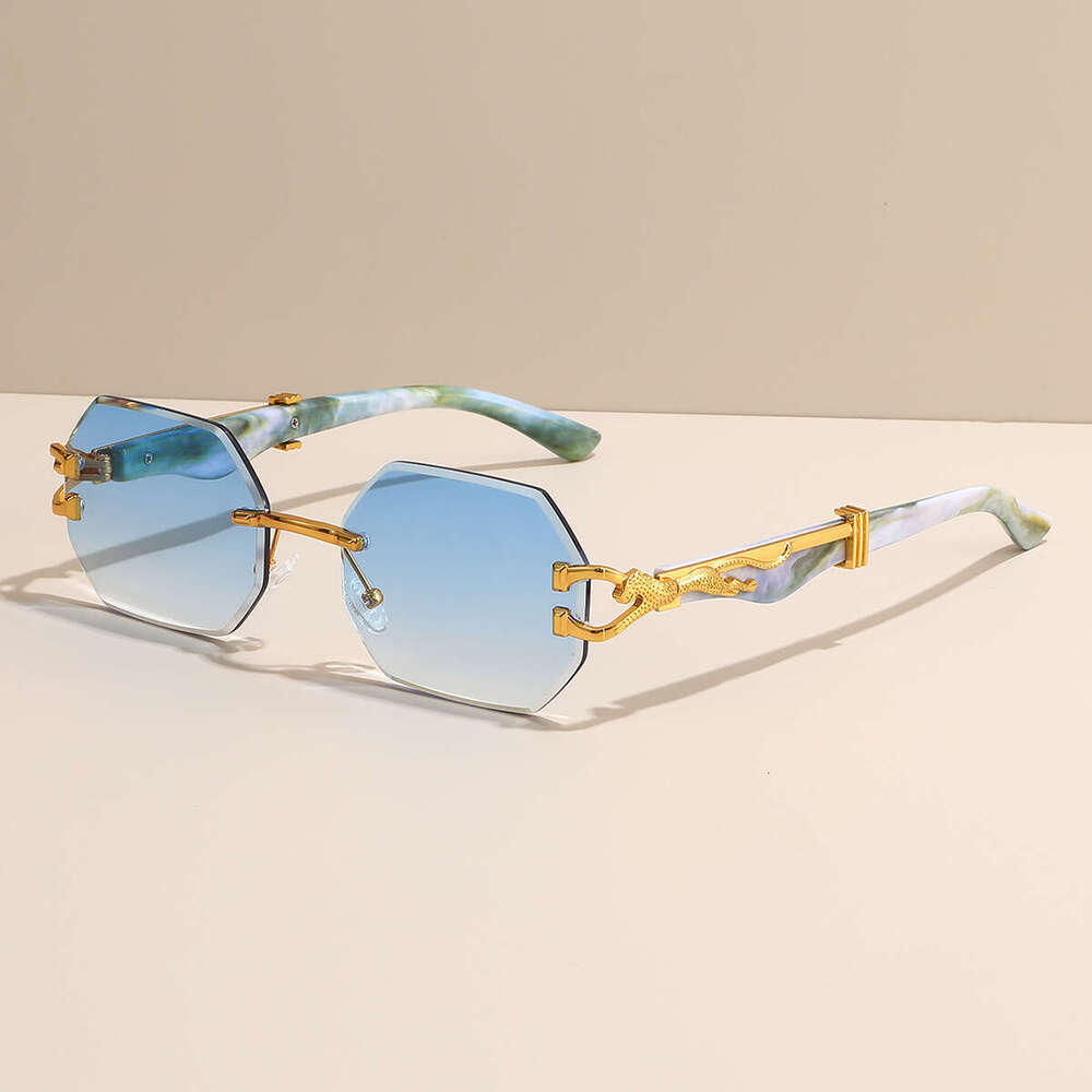 Luxury Brand Designer Sunglasses European And American Frameless Cut Edge Fashion Square Beach Sunglasses Trendy Leopard Decorative Frame Glasses