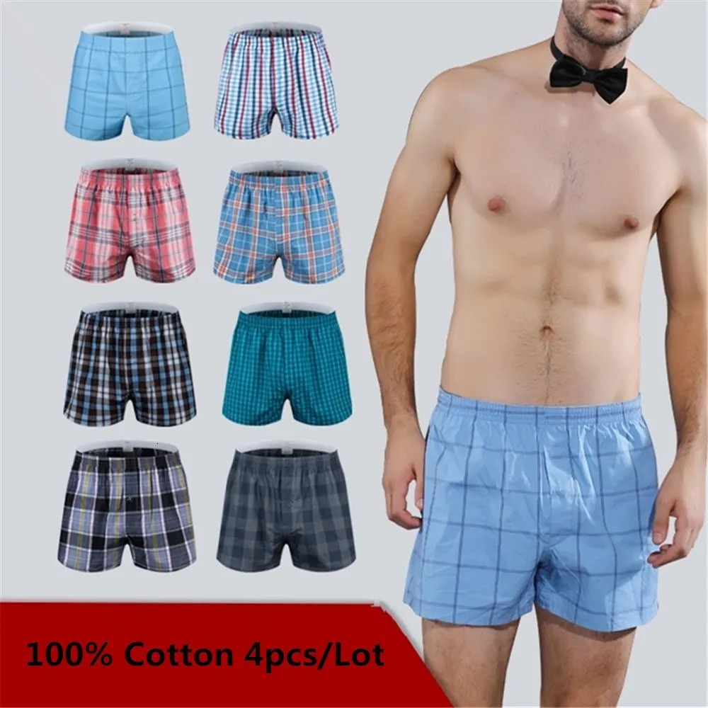 4PCS Mens Underwear Boxers Loose Shorts MenS Panties Cotton The Large Plaid Pants Plus Size Classic Basics 260604BANJIA