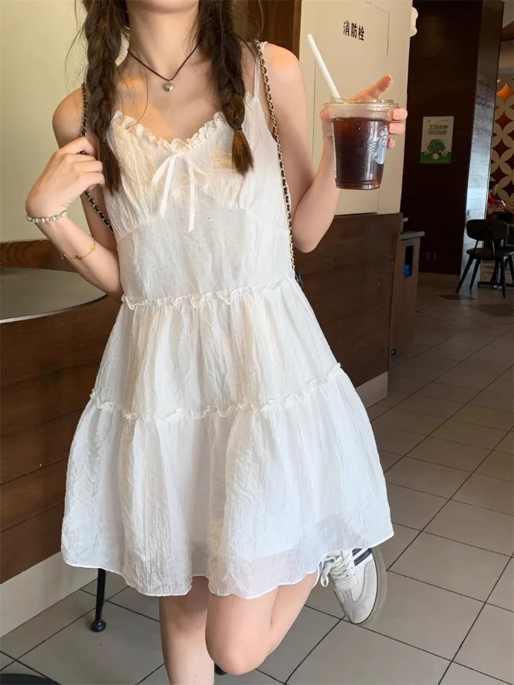 Korobov Lace Slip Dress Womens Clothing Summer A-line Puffy Skirt Y2k Vintage Short Dresses Korean Fashion Vestidos Para Mujer 260604bj