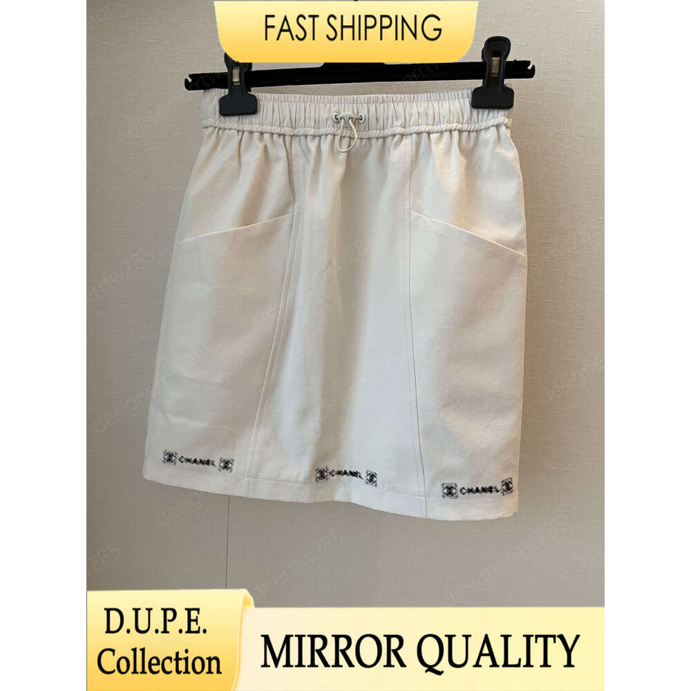 CC Designer White Mini Skirt with Drawstring Cotton Casual A-Line Shorts Skirts High Waist Letter Badges Luxury Brand Style Side Pockets Tennis F-image-1109226513