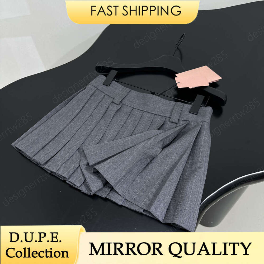 mium Designer Pinstripe Mini Skirt Grey Pleated A-Line Shorts Skirts High Waist Wrap Luxury Brand Style Stripe Office Short Dress Tennis Faldas J-image-1109225775