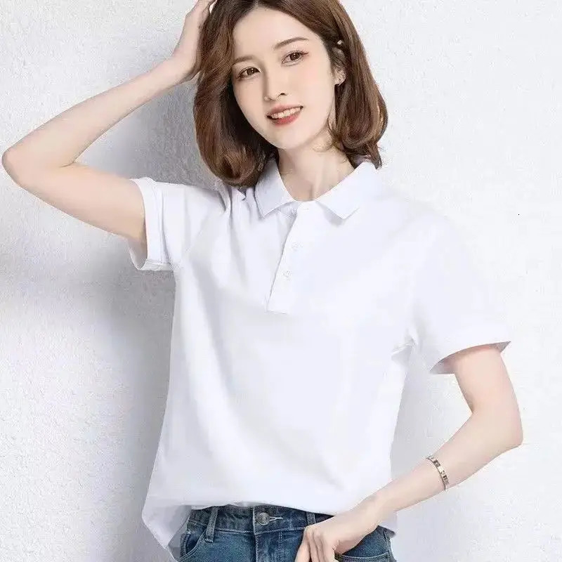 Womens basic solid color shortsleeved POLO shirts summer knitted tops daily casual models can be machine washed and dry cleane 260528BANJIA